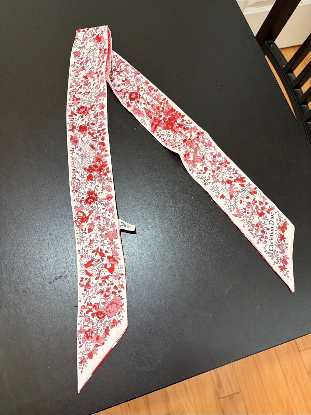 Dior Bright Red and White Floral Silk Twilly Scarf Worn Once! - Picture 4 of 5